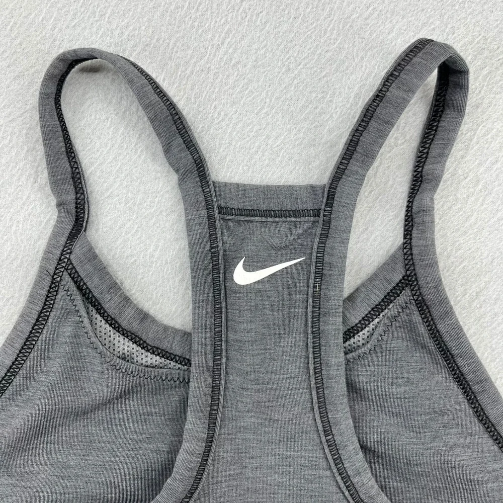Nike Womens Racerback Sports‎ Bra Heather Charcoal Grey Logo Band Small